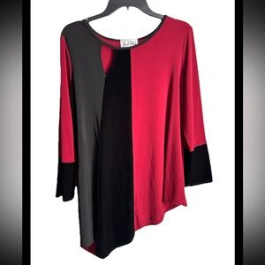 JOSEPH RIBKOFF Color Block Burgundy Black Velvet Trim Tunic Sz 10